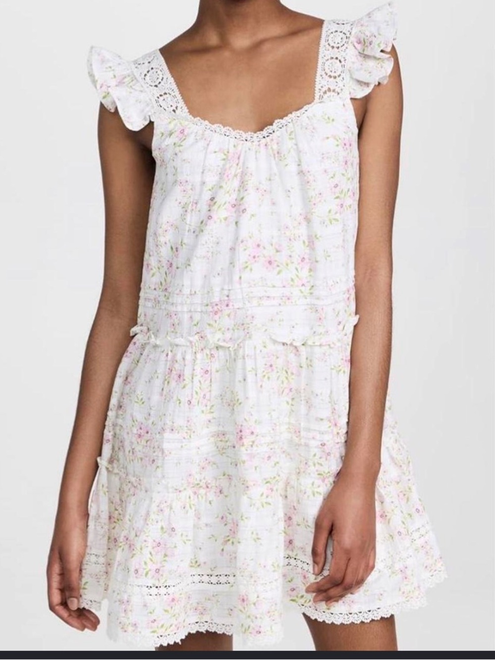 Rahi pink & white floral babydoll tiered crochet dress small